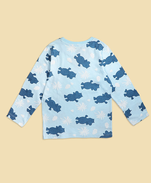 Kids Hippo Pattern Full Sleeves T-Shirt & Pajama Set