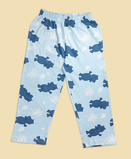 Kids Hippo Pattern Full Sleeves T-Shirt & Pajama Set