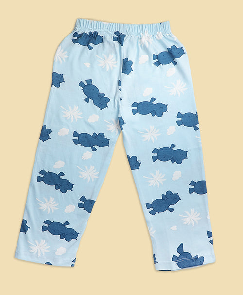 Kids Hippo Pattern Full Sleeves T-Shirt & Pajama Set