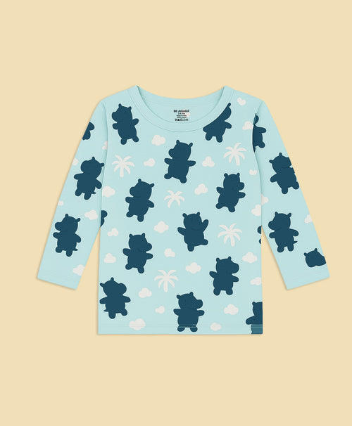 Kids Hippo Pattern Full Sleeves T-Shirt & Pajama Set