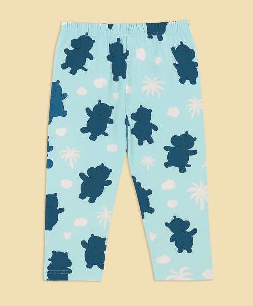 Kids Hippo Pattern Full Sleeves T-Shirt & Pajama Set
