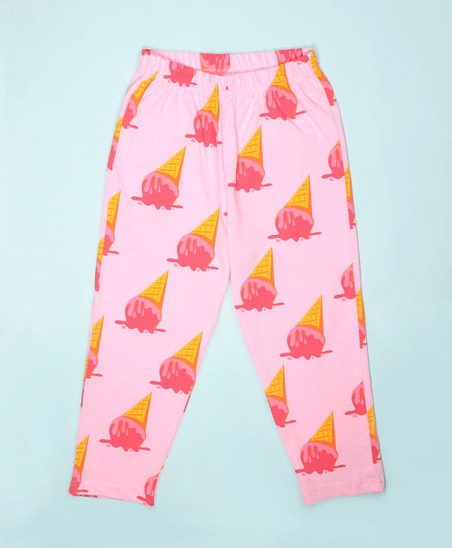 Ice Cream Pattern Full Sleeves T-Shirt & Pajama Set