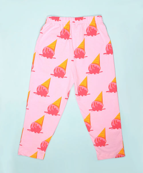 Ice Cream Pattern Full Sleeves T-Shirt & Pajama Set