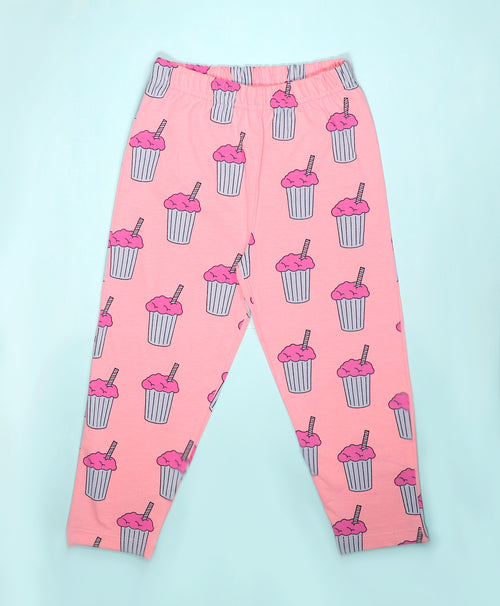 Milkshake Pattern Full Sleeves T-Shirt & Pajama Set