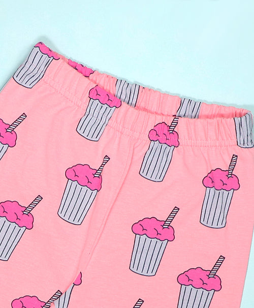 Milkshake Pattern Full Sleeves T-Shirt & Pajama Set