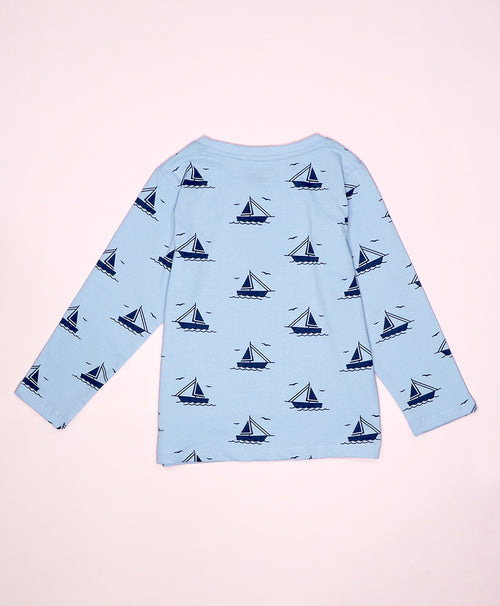 Ship Pattern Full Sleeves T-Shirt & Pajama Set