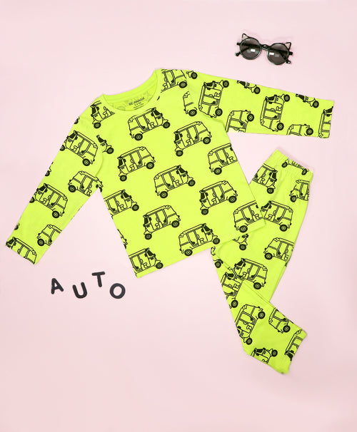 Auto Rickshaw Pattern Full Sleeves T-Shirt & Pajama Set
