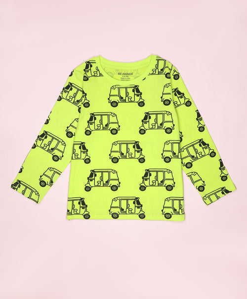 Auto Rickshaw Pattern Full Sleeves T-Shirt & Pajama Set