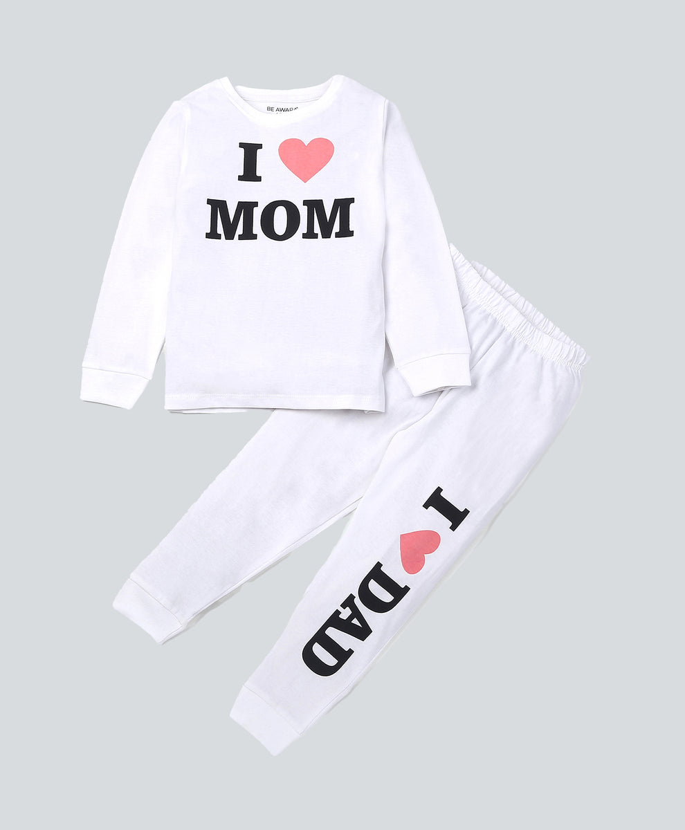 I Love Mom Full Sleeves T-Shirt & Pants Set for Boys & Girls - Be Awara