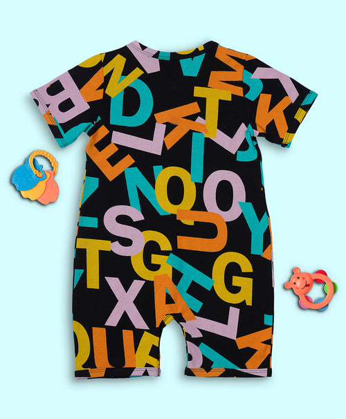 Kids Letter Graphic Print Half Sleeves Romper