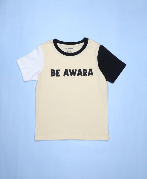 Boys Beige Be Awara Print Half Sleeves T-Shirt & Lounge Pant Set