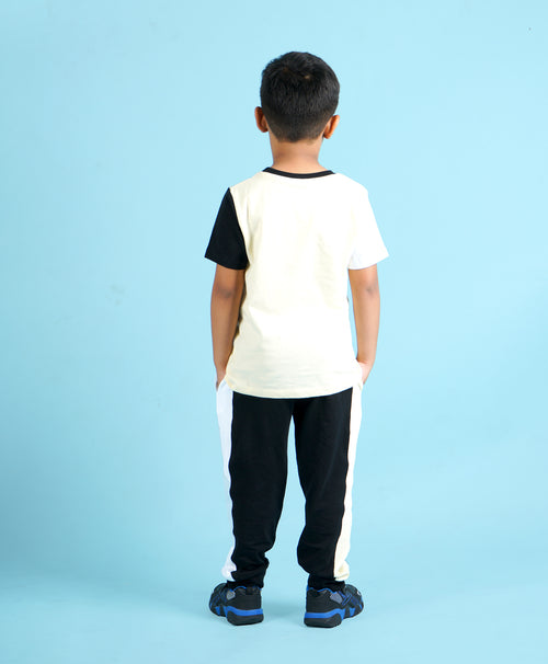 Boys Beige Be Awara Print Half Sleeves T-Shirt & Lounge Pant Set