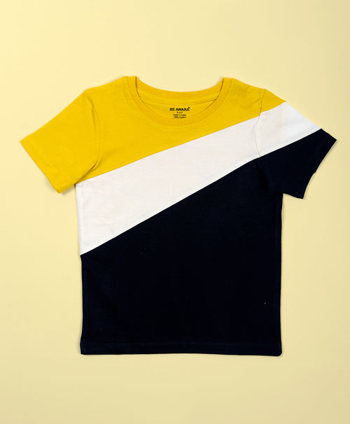 Boys Yellow & Blue Colorblock Half Sleeves T-Shirt & Lounge Pant Set