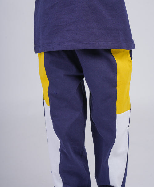Boys Yellow & Blue Colorblock Half Sleeves T-Shirt & Lounge Pant Set