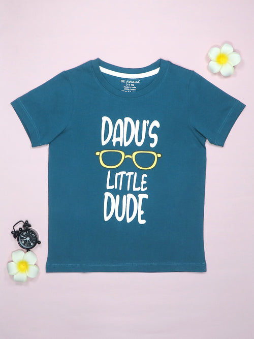 Dadu's Little Dude Peacock Blue Kids Half Sleeves T-Shirt