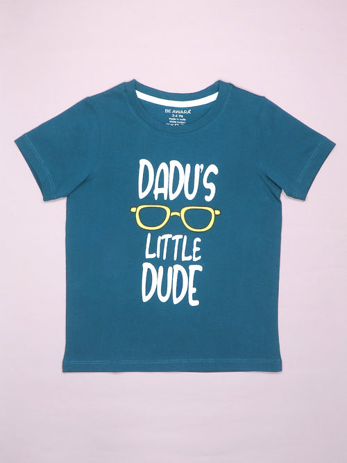 Dadu's Little Dude Peacock Blue Kids Half Sleeves T-Shirt