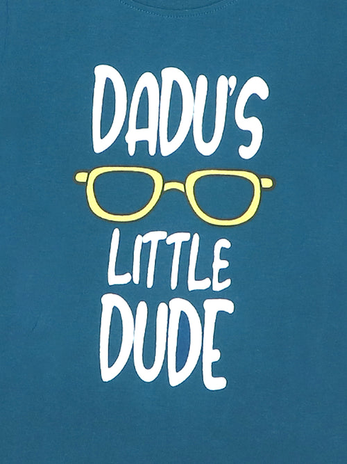 Dadu's Little Dude Peacock Blue Kids Half Sleeves T-Shirt