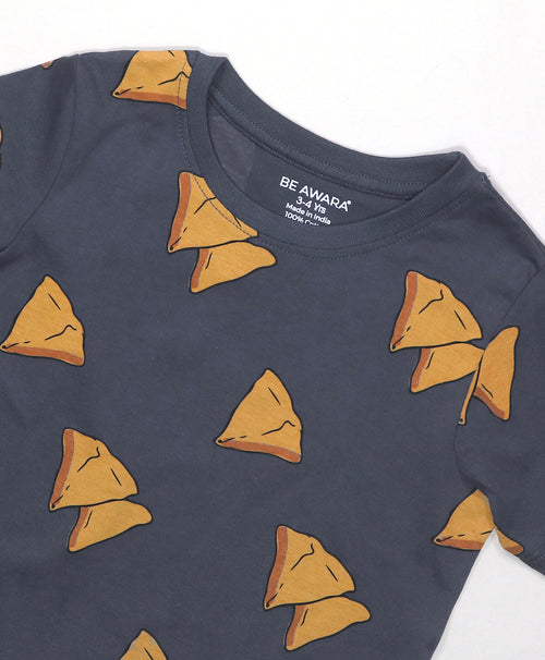 Samosa Pattern Half Sleeves T-Shirt & Shorts Set