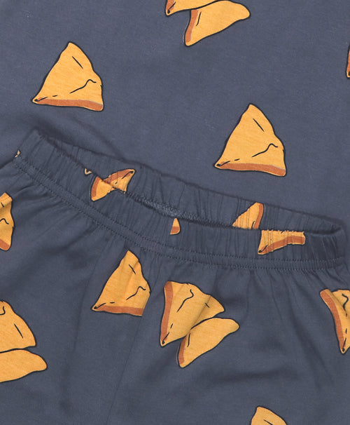 Samosa Pattern Half Sleeves T-Shirt & Shorts Set