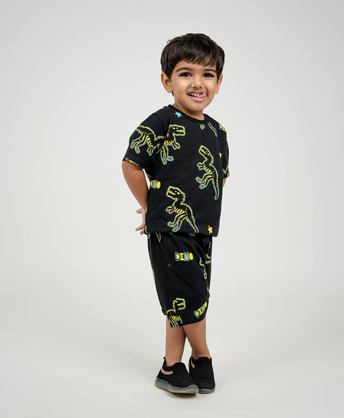 Neon Pattern Half Sleeves T-Shirt & Shorts Set