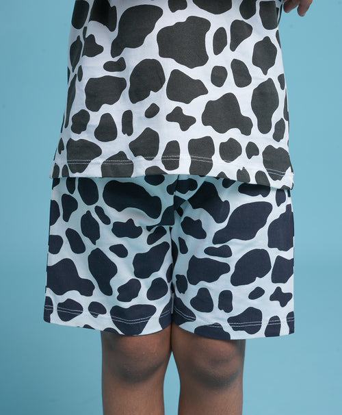 Cow Patch Pattern Half Sleeves T-Shirt & Shorts Set