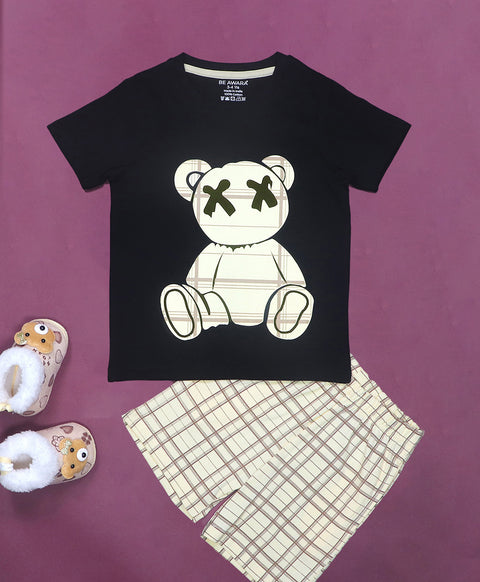 Teddy Print Half Sleeves T-Shirt & Shorts Set