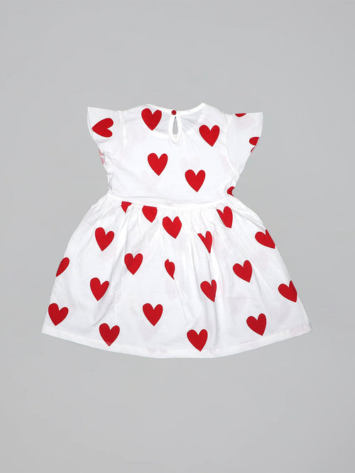 Girls Heart Pattern Ruffle Trim Frock