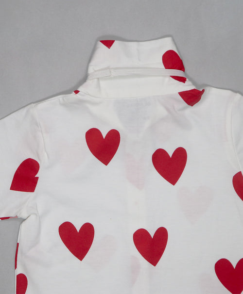 Boys Heart Print Half Sleeves Shirt & Shorts Set With Bow Tie