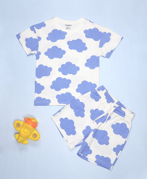 Kids Cloud Print Drop Shoulder T-Shirt & Shorts Set