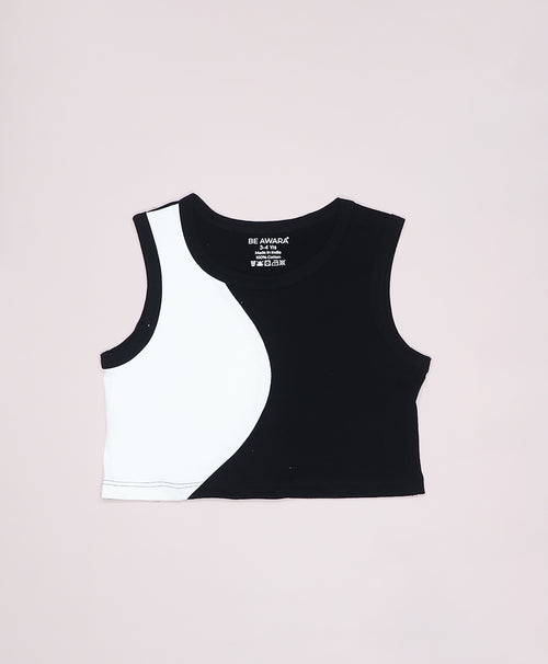 Girls Black & White Color Block Tank Top and Shorts Set