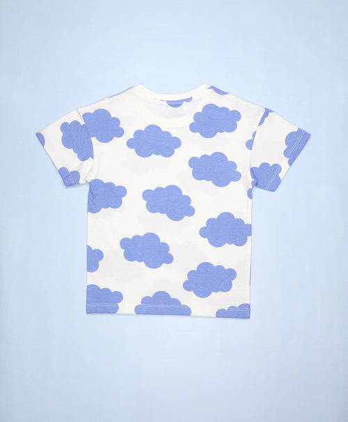 Kids Cloud Print Drop Shoulder T-Shirt & Shorts Set