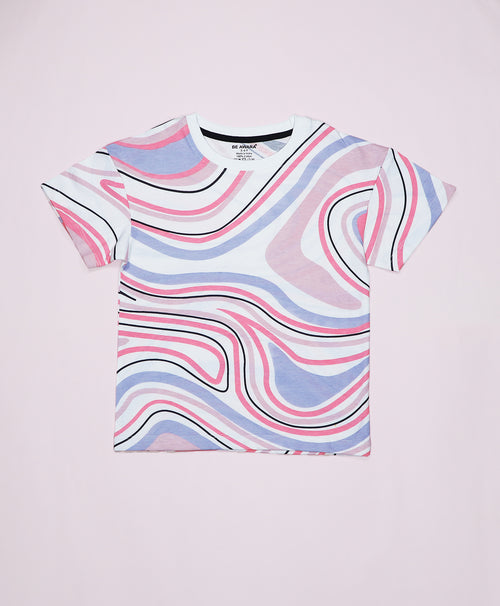 Multicolor Marble Print Drop Shoulder T-Shirt & Shorts Set