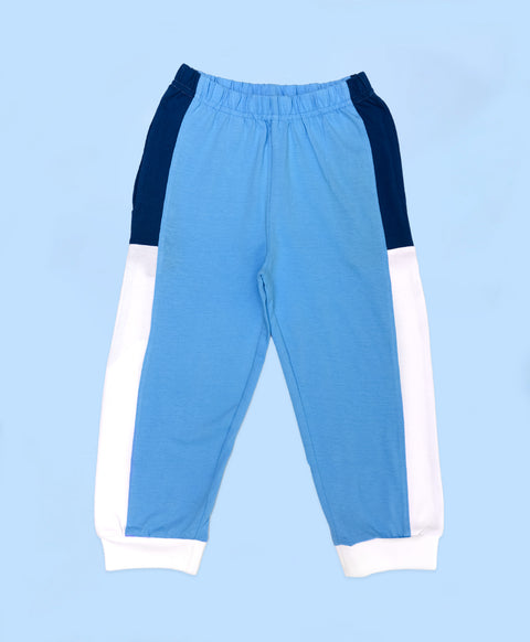 Boys Shades Of Blue Colorblock Half Sleeves T-Shirt & Lounge Pant Set