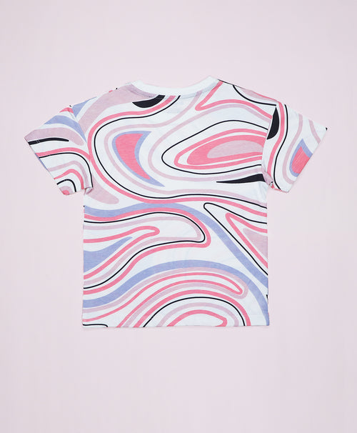 Multicolor Marble Print Drop Shoulder T-Shirt & Shorts Set