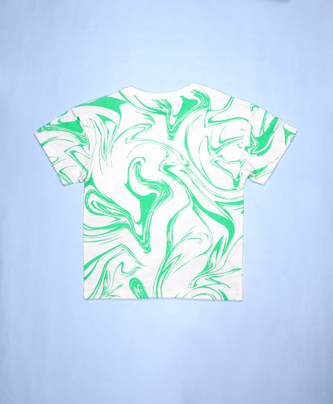 Kids Green Marble Print Drop Shoulder T-Shirt & Shorts Set