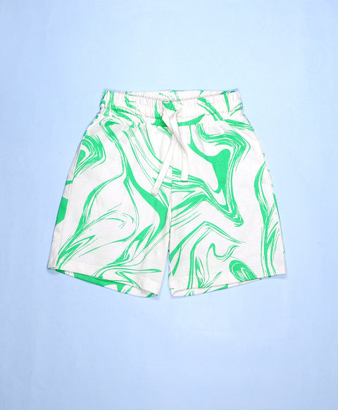 Kids Green Marble Print Drop Shoulder T-Shirt & Shorts Set