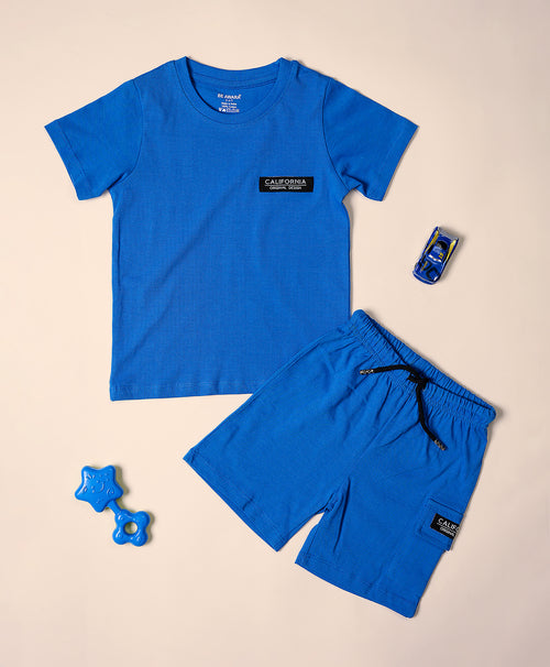 Boys California Print Half Sleeves T-Shirt & Cargo Shorts Set
