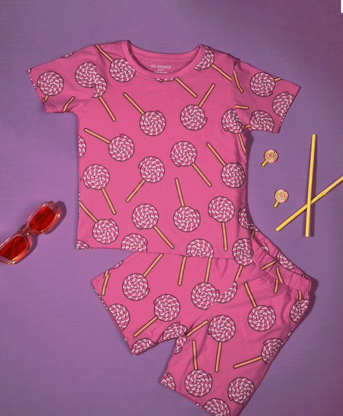 Lollypop Pattern Half Sleeves T-Shirt & Shorts Set - Be Awara