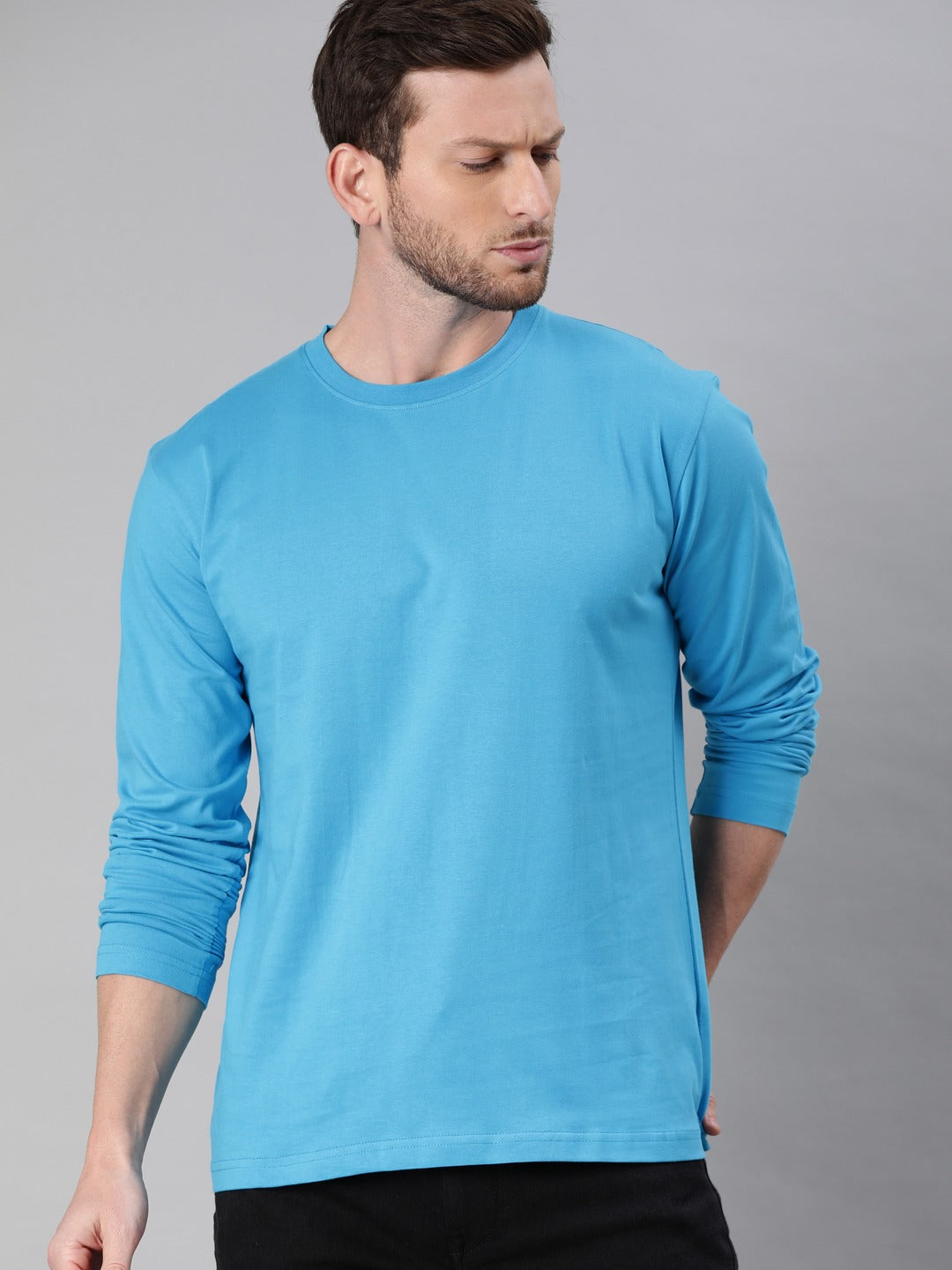 Buy Plain Sky Blue Sleeves T-Shirts Online For Men in India | Be Awara