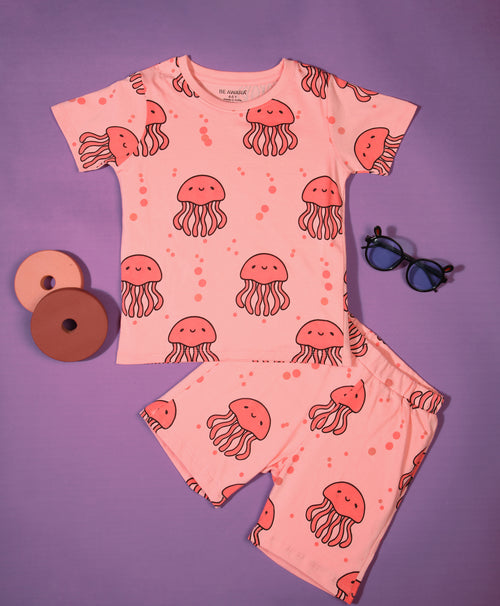 Jelly Fish Pattern Half Sleeves T-Shirt & Shorts Set - Be Awara