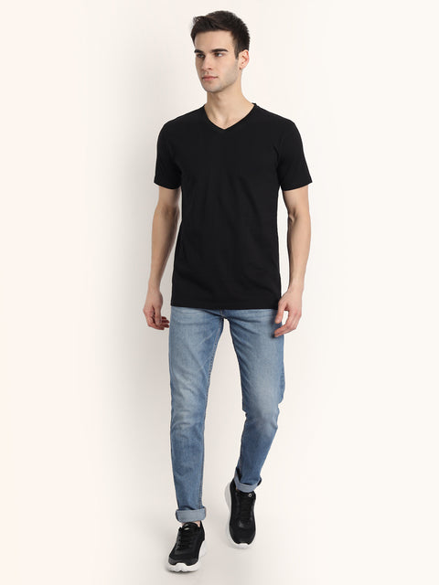 Black Half Sleeves V Neck T-Shirt - Be Awara