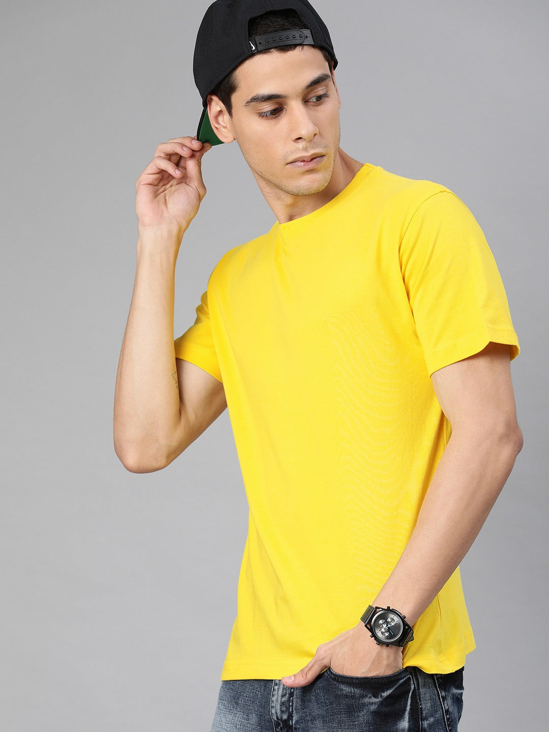 Lemon Yellow Round Neck T-Shirt, Men's T-shirts