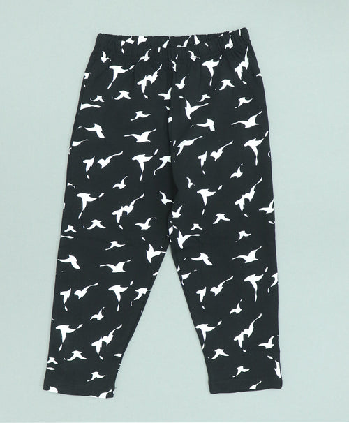 Bird Pattern Cotton Knit Full Length Printed Lounge Pants