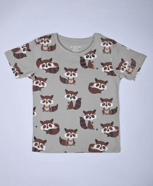 Racoon Pattern Half Sleeves T-Shirt & Shorts Set - Be Awara
