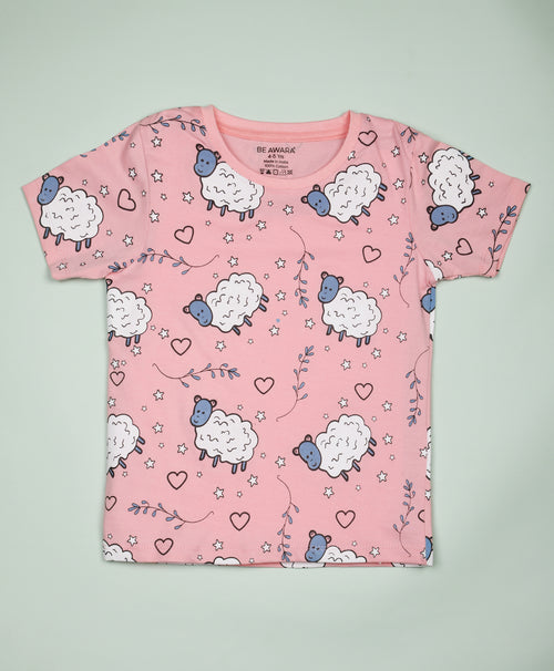 Sheep Pattern Half Sleeves T-Shirt & Shorts Set - Be Awara