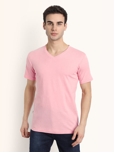 Baby Pink Half Sleeves V Neck T-Shirt - Be Awara