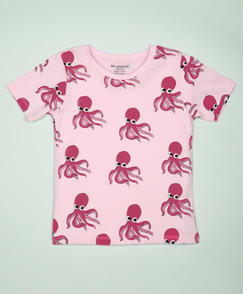 Octopus Pattern Half Sleeves T-Shirt & Shorts Set - Be Awara