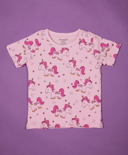Unicorn Pattern Half Sleeves T-Shirt & Shorts Set - Be Awara