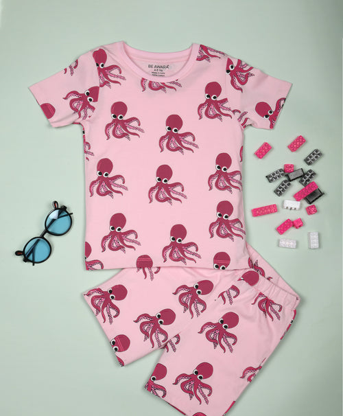 Octopus Pattern Half Sleeves T-Shirt & Shorts Set - Be Awara