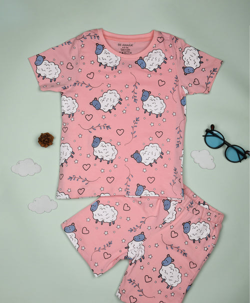 Sheep Pattern Half Sleeves T-Shirt & Shorts Set - Be Awara